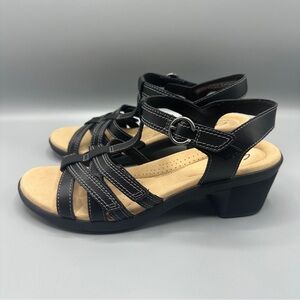 Clarks Heeled Leather Summer Sandals Women’s Size 10 M Black